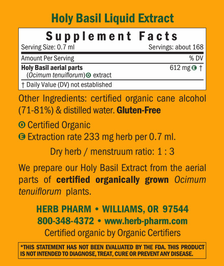 Holy Basil Supplement Facts Label