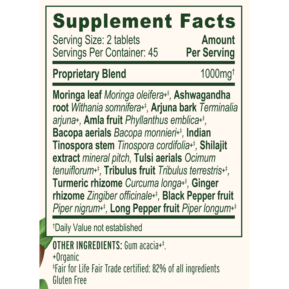 Everyday Endurance Tablets Supplement Facts Label