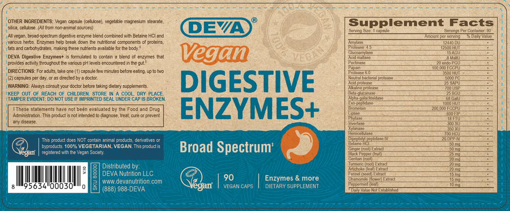 Vegan Digestive Enzymes Supplement Facts Label