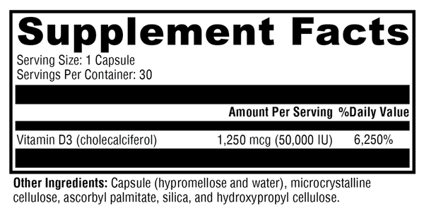 D3 50,000 Supplement Facts Label