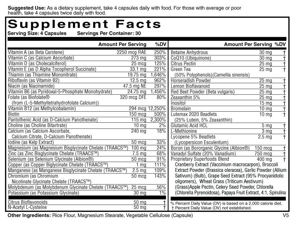 Frontier Multivitamin Supplement Facts Label