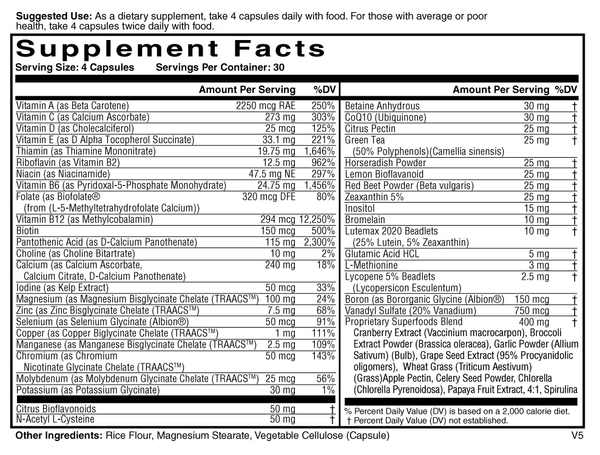 Frontier Multivitamin Supplement Facts Label