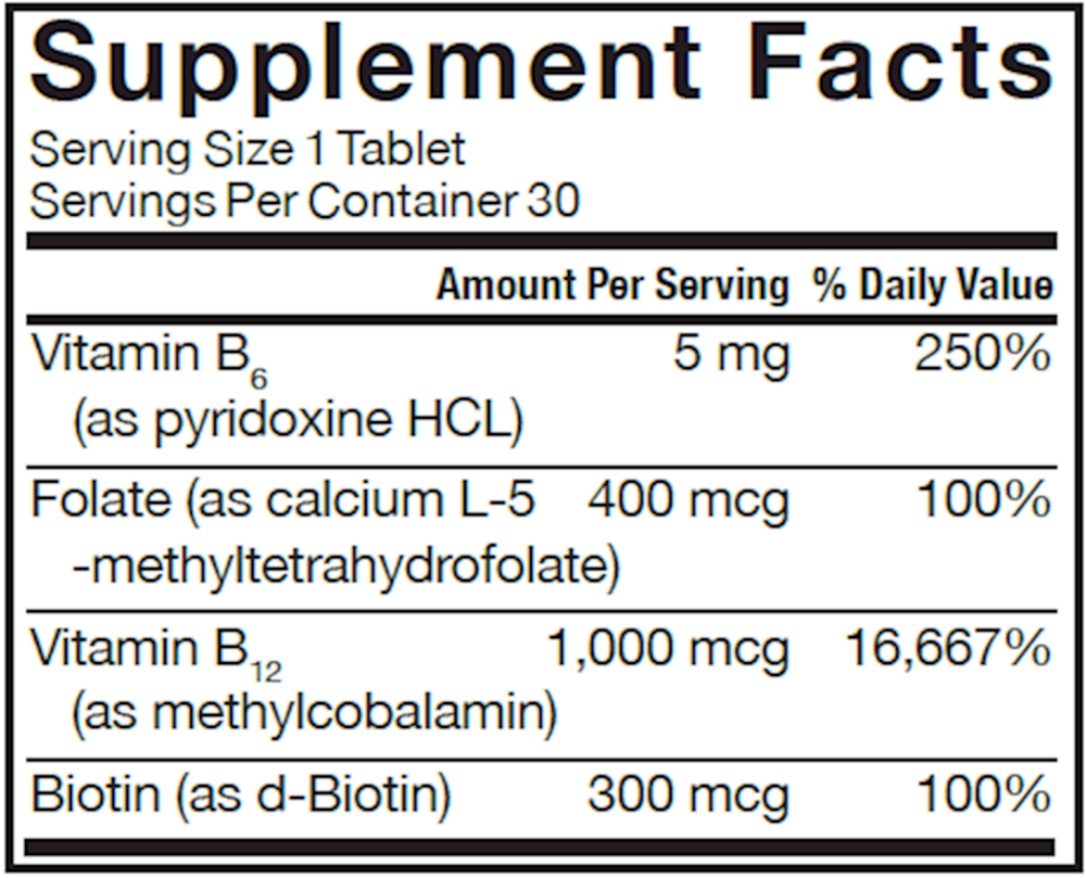 Active B-Complex Supplement Facts Label
