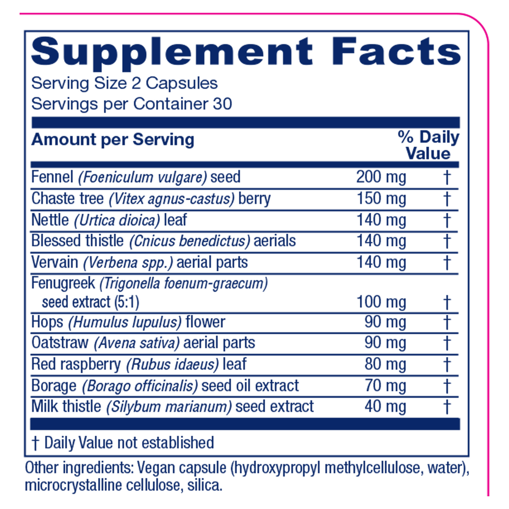 Lactation Blend Supplement Facts Label