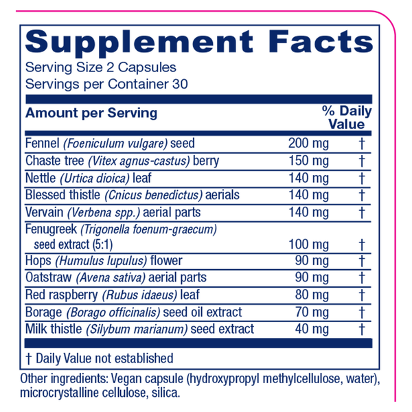 Lactation Blend Supplement Facts Label