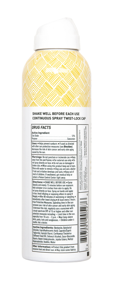 Sun Shield Clear Spray SPF 30 Supplement Facts Label