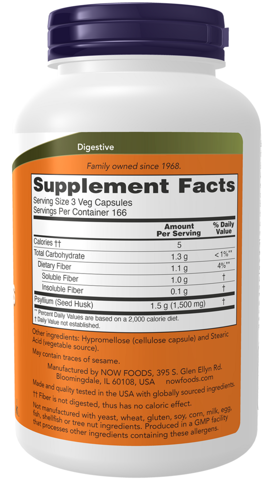 Psyllium Husk Caps 500 mg Supplement Facts Label