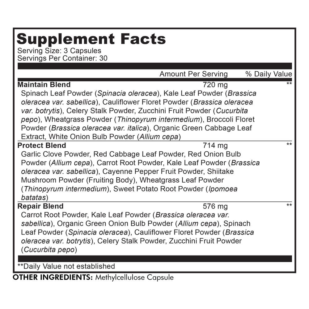 Easy Veggies Supplement Facts Label