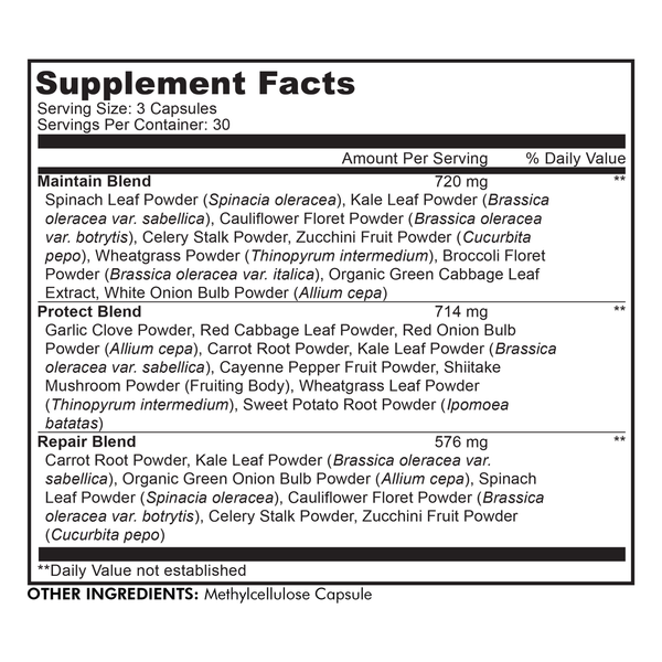 Easy Veggies Supplement Facts Label