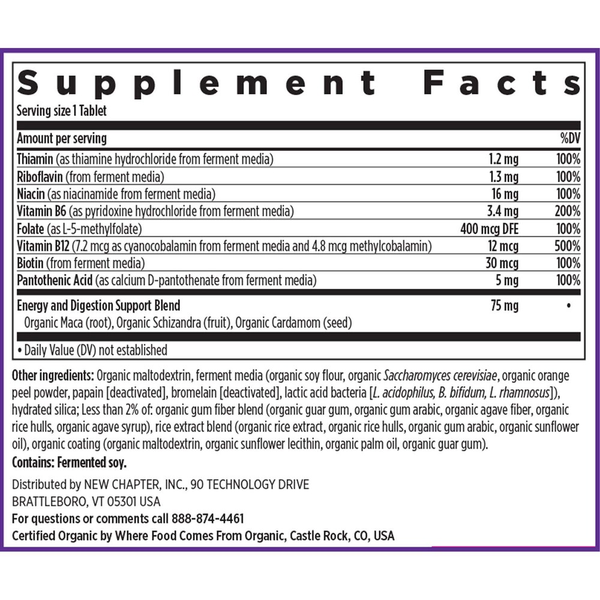 Fermented Vitamin B Complex Supplement Facts Label