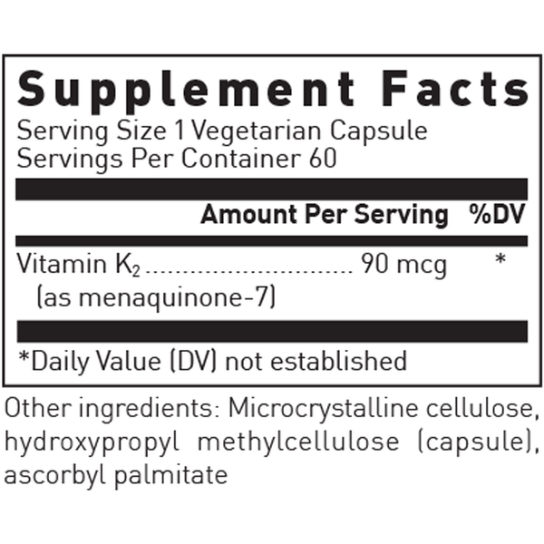 Vitamin K2 Supplement Facts Label
