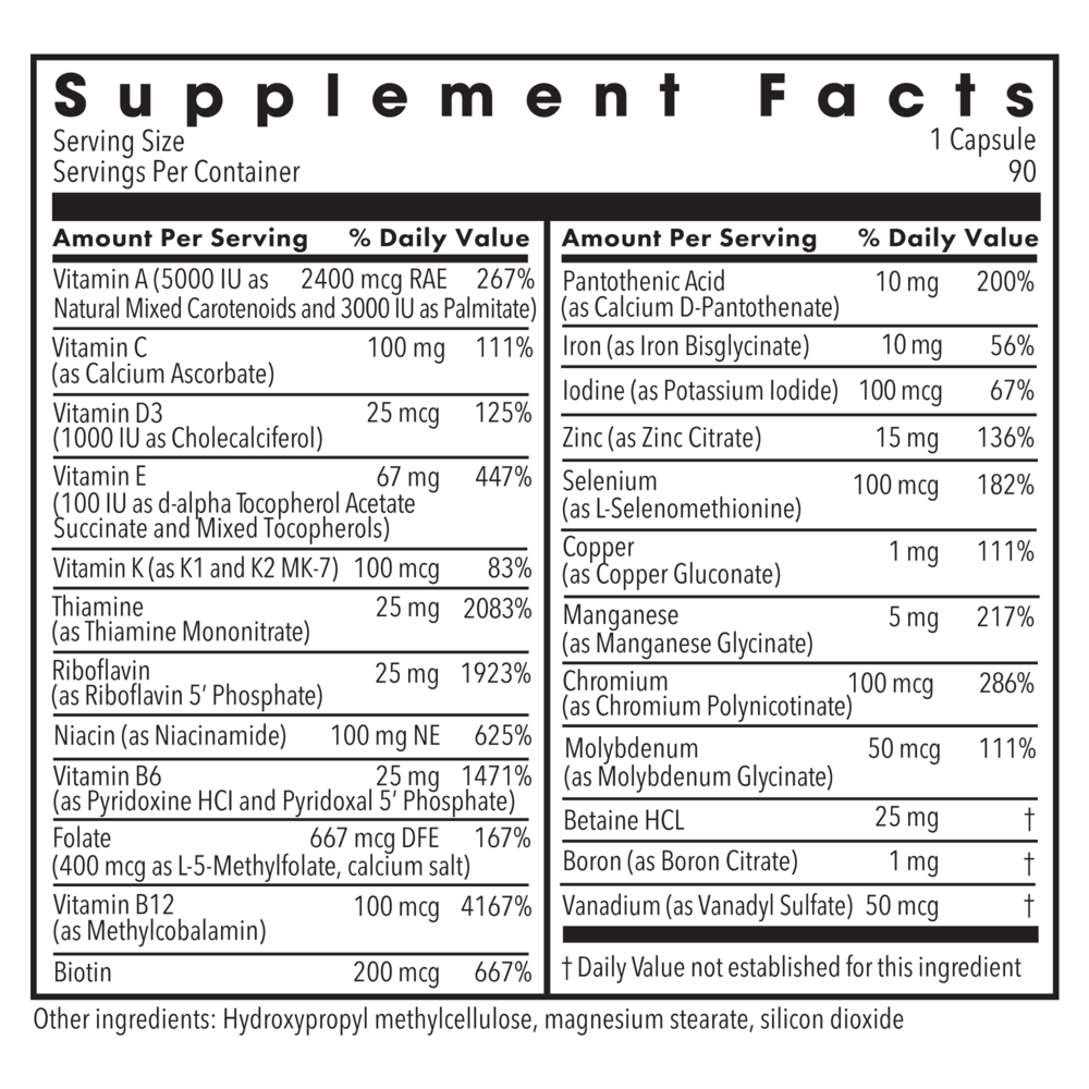 The BIG ONE® with Iron Supplement Facts Label