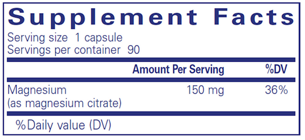Magnesium (citrate) 180 Count Supplement Facts Label