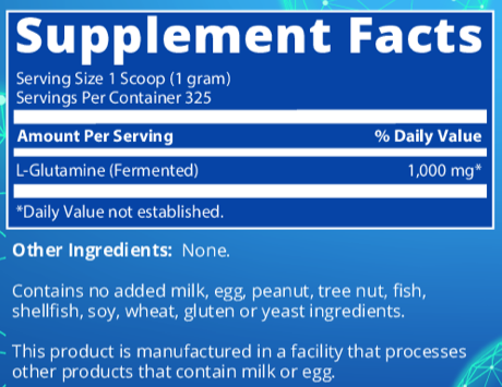 L-Glutamine Powder Supplement Facts Label