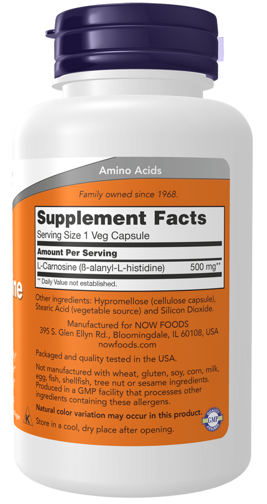 L-Carnosine 500 mg Supplement Facts Label