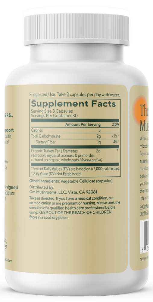 Turkey Tail Mushroom Superfood Capsules Supplement Facts Label