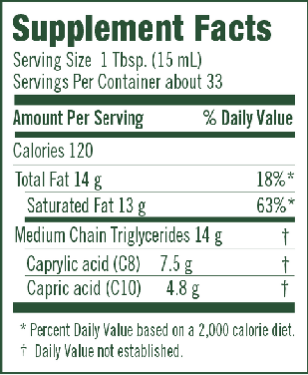 MCT Oil Supplement Facts Label