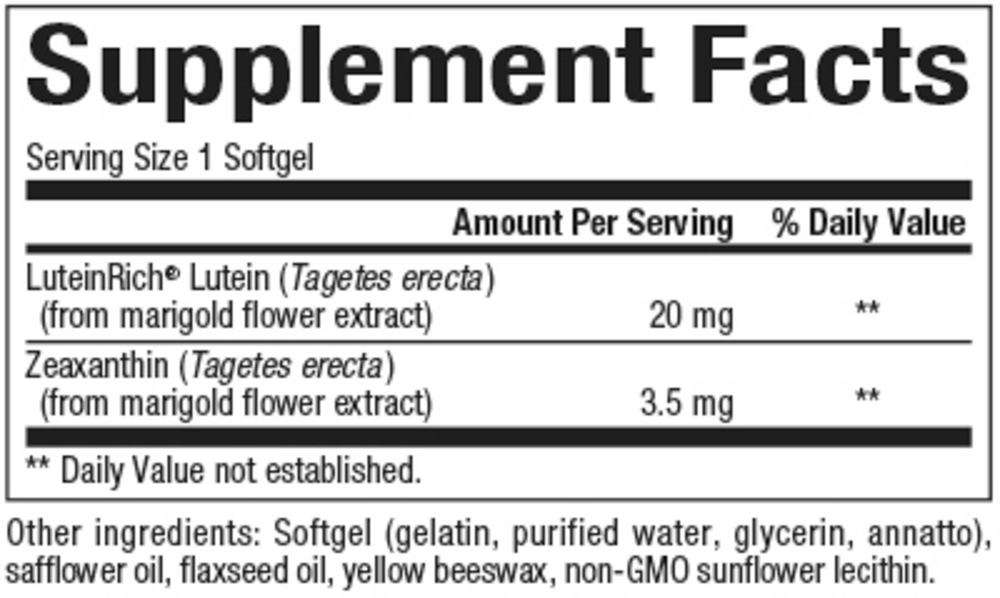 Lutein 20 mg Supplement Facts Label