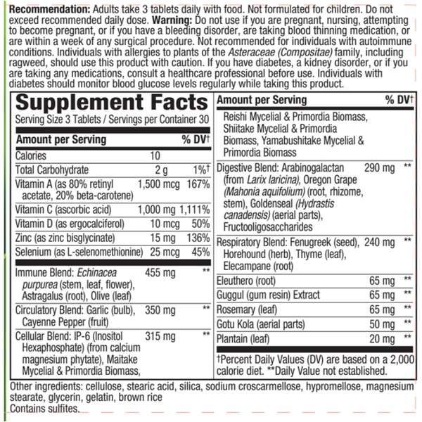 SystemWell® Ultimate Immunity™* Supplement Facts Label