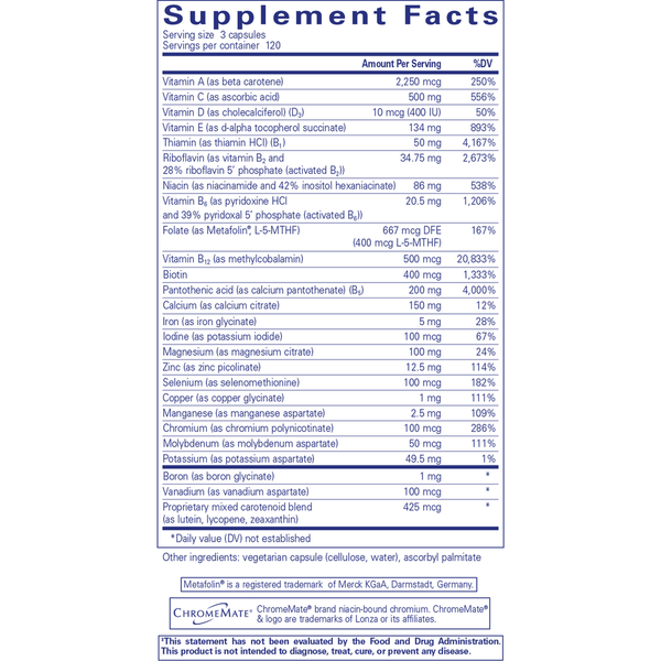 Nutrient 950 180's Supplement Facts Label