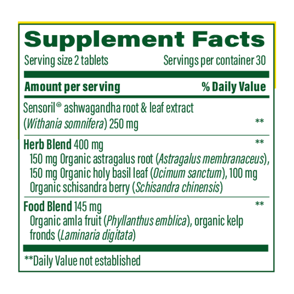Ashwagandha Complex (Stress Protect) Supplement Facts Label