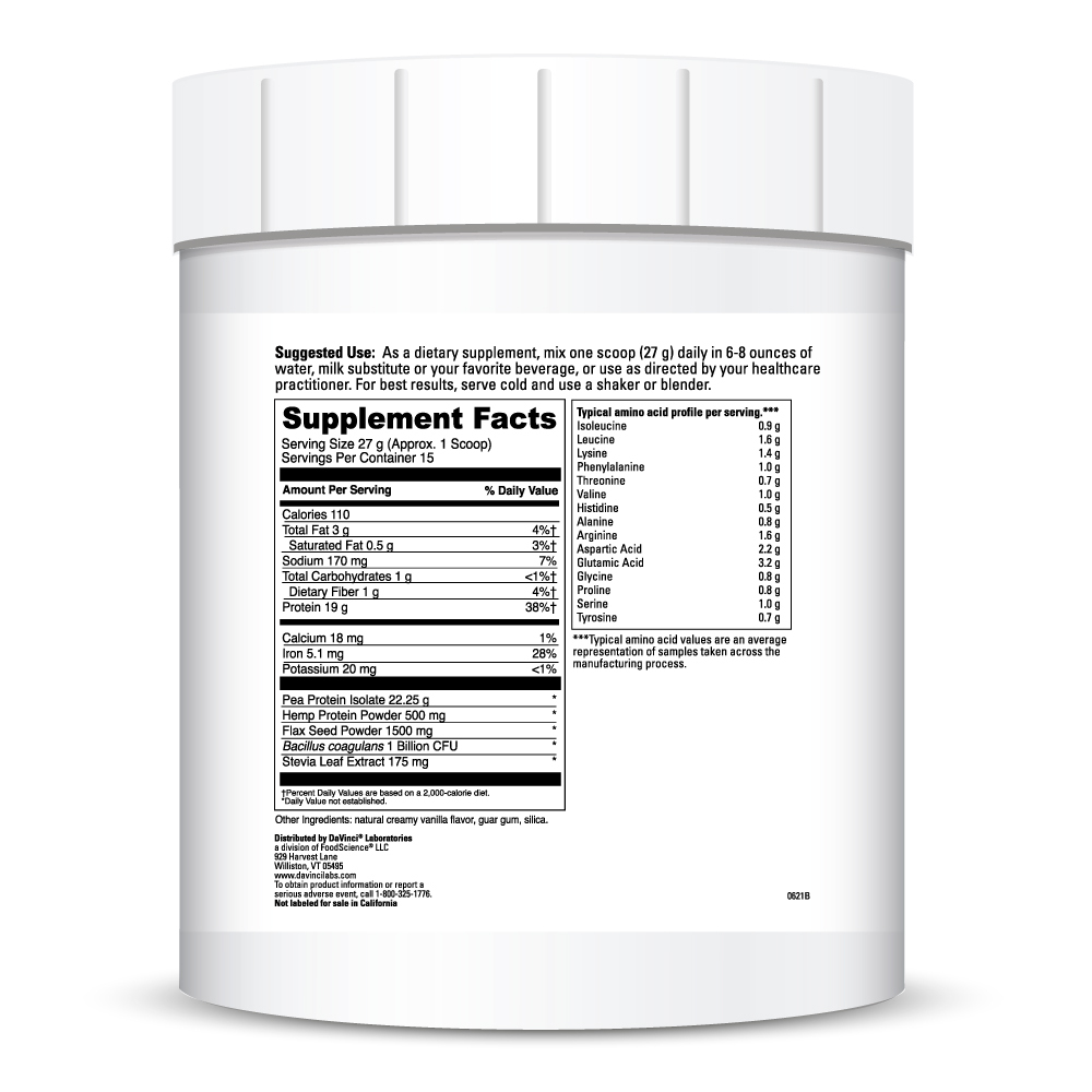 Vegan Protein Creamy Vanilla Supplement Facts Label