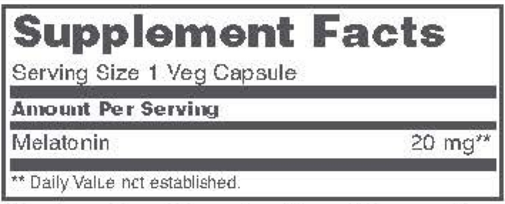 Melatonin Max Strength 20 mg Supplement Facts Label