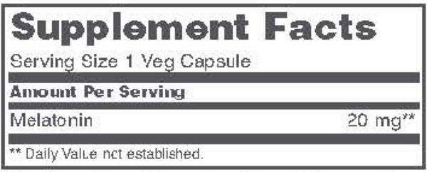 Melatonin Max Strength 20 mg Supplement Facts Label