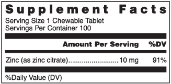 KLEAN ZINC Supplement Facts Label