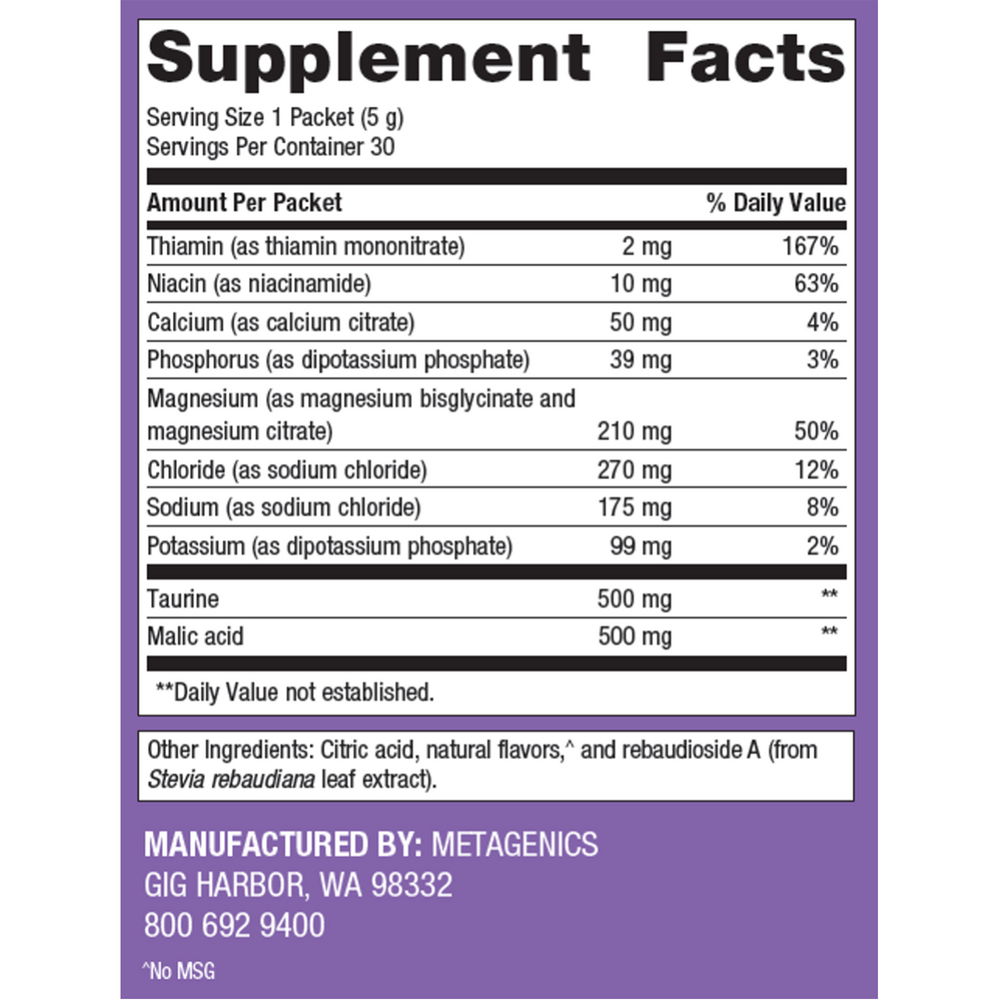 MagActive Magnesium Muscle Powder Packets Supplement Facts Label