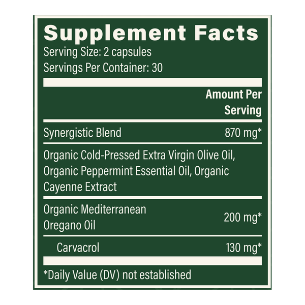 Oregano Oil 200 mg Supplement Facts Label