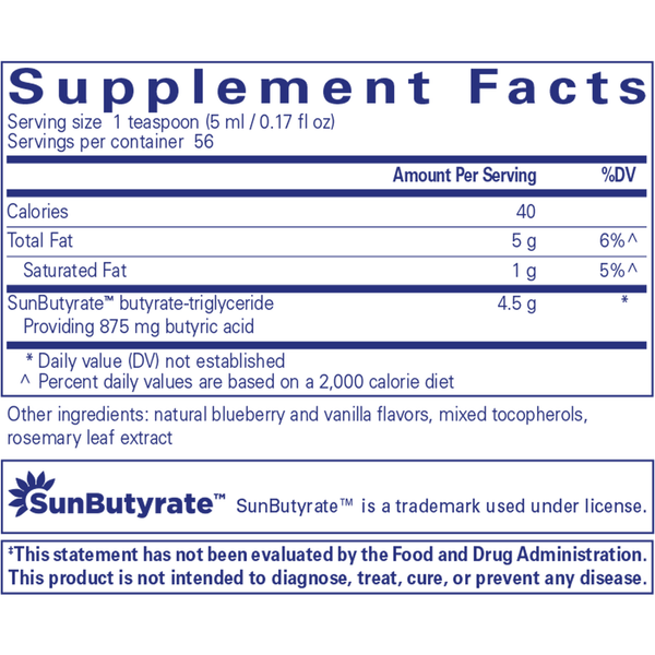 Sunbutyrate TG-liquid Supplement Facts Label
