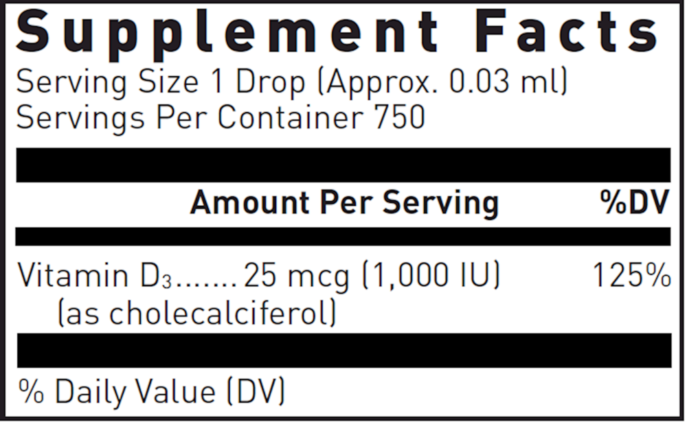 Liquid Vitamin D3 Supplement Facts Label