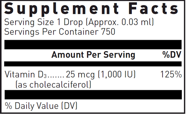 Liquid Vitamin D3 Supplement Facts Label