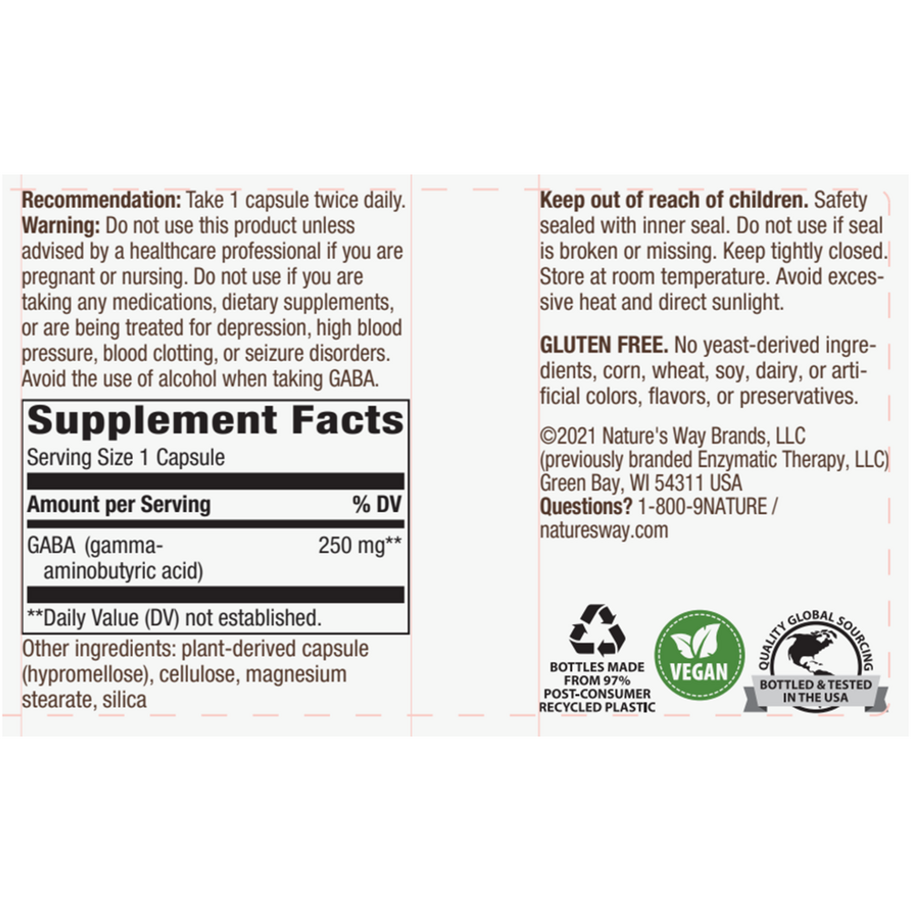 GABA Supplement Facts Label