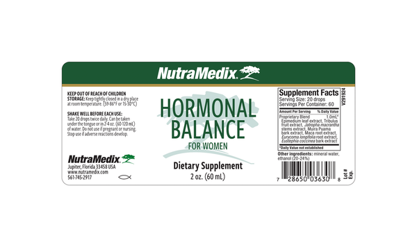 Hormonal Balance for Women Supplement Facts Label