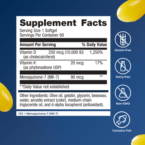 D3 10,000 + K Supplement Facts Label