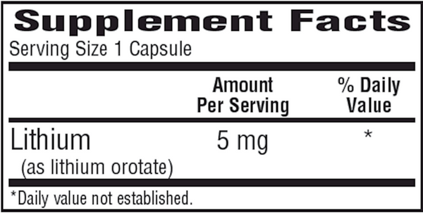 Lith-Oro 5 mg Supplement Facts Label