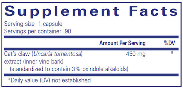 Cat's Claw 180 Count Supplement Facts Label