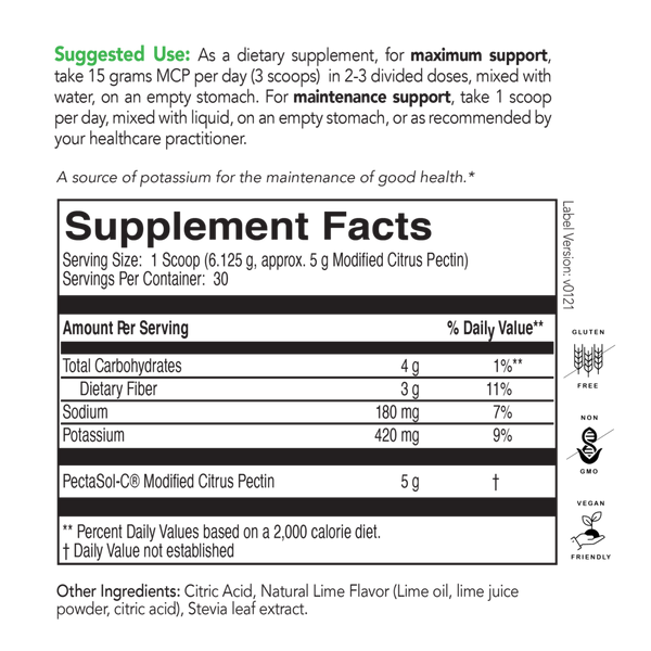 PectaSol-C Lime Infusion Supplement Facts Label