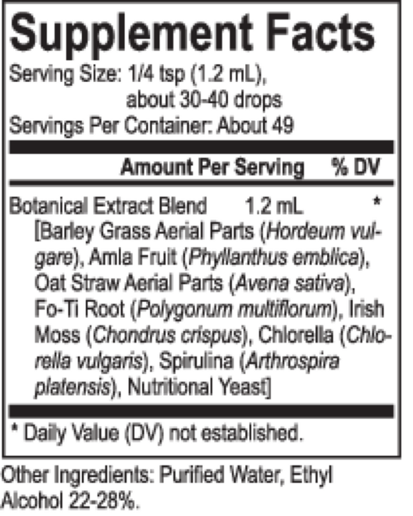 Spagyric Greens Supplement Facts Label