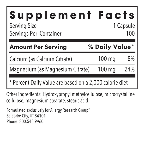 Calcium Magnesium Citrate Supplement Facts Label
