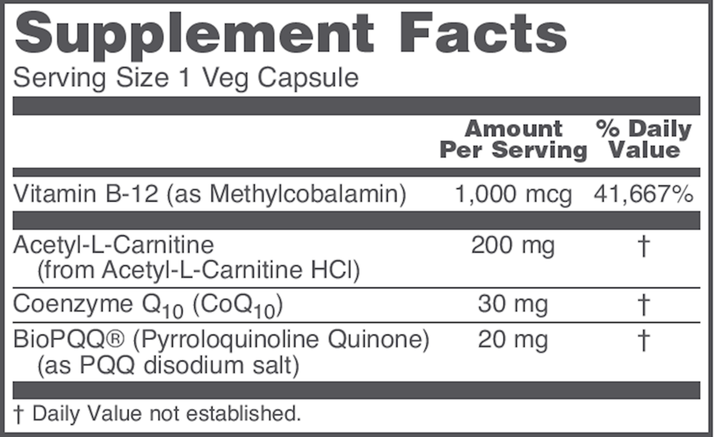 PQQ Complex Supplement Facts Label