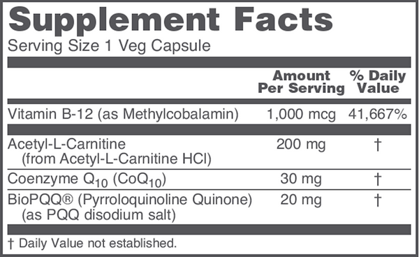 PQQ Complex Supplement Facts Label