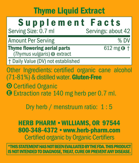 Thyme/Thymus vulgaris Supplement Facts Label