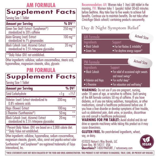AM/PM Menopause Formula* Supplement Facts Label