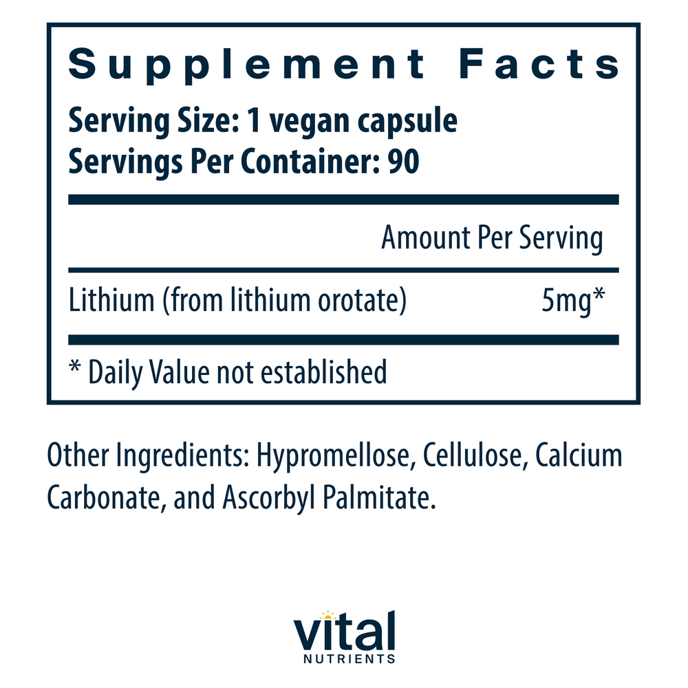 Lithium (orotate) 5 mg Supplement Facts Label