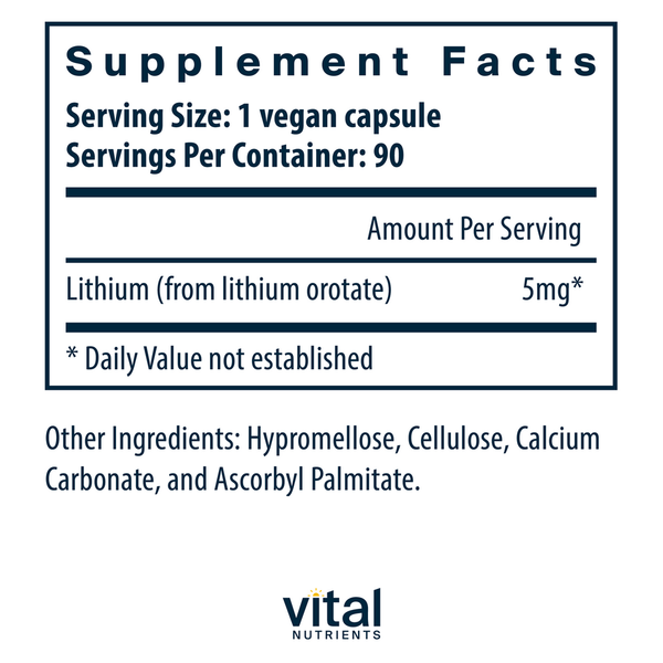Lithium (orotate) 5 mg Supplement Facts Label