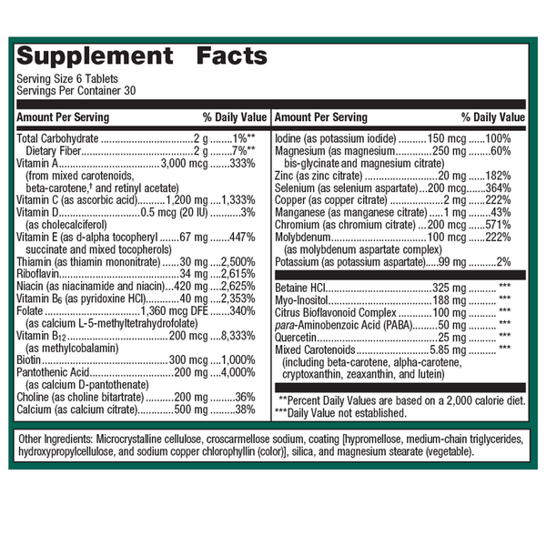 Multigenics without Iron Supplement Facts Label