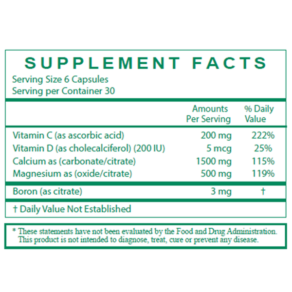 Bone Density Formula Supplement Facts Label